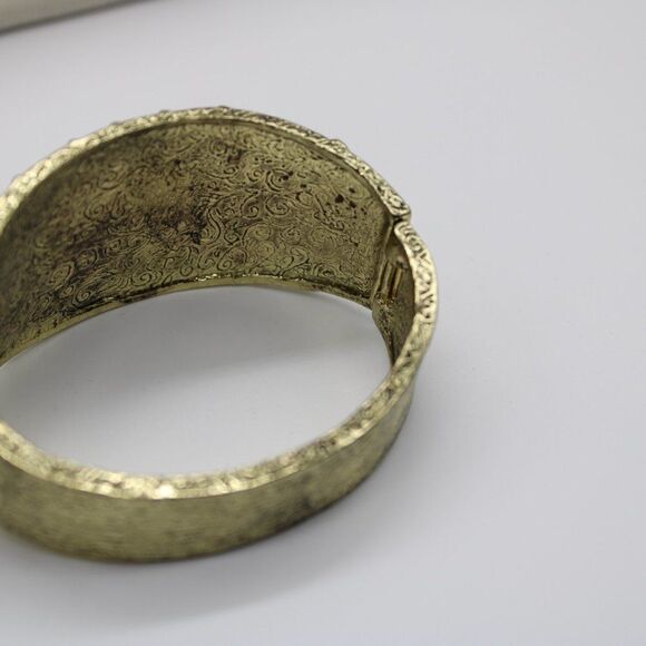 1928 Brass Hinged Bangle with Red Stone - Picture 3 of 14